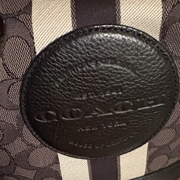 Coach Signature Jacquard Dempsey Stripe Black Smoke Gray and Black Bucket Bag - Picture 2 of 11